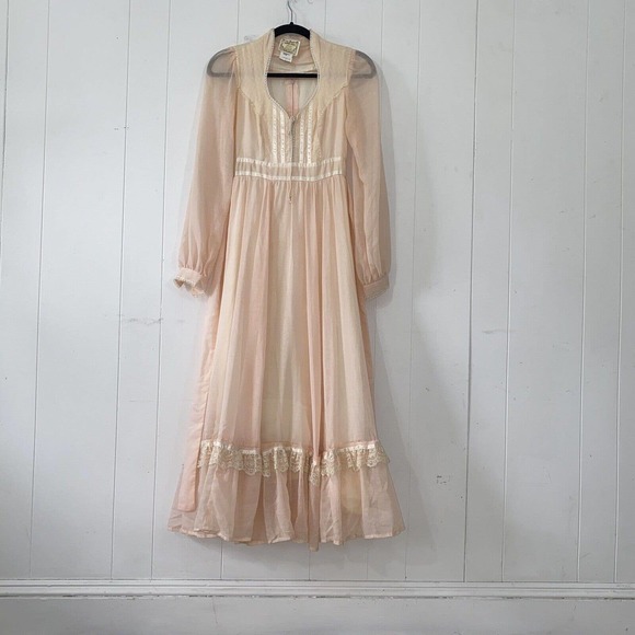 Vintage 1970s Pale Pink Gunne Sax Maxi Dress Corset Bodice Cottage Prairie - Picture 9 of 9